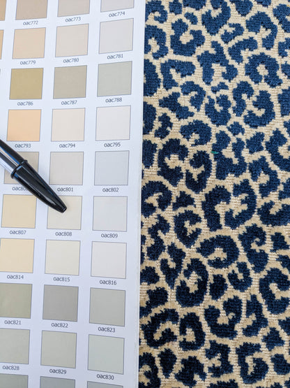 1.4Y Scalamandre Panthera Velvet Indigo Blue Beige Panther Leopard Skin Cotton MSRP USD 395/Y