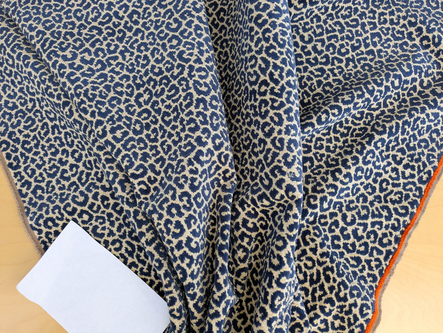 1.4Y Scalamandre Panthera Velvet Indigo Blue Beige Panther Leopard Skin Cotton MSRP USD 395/Y