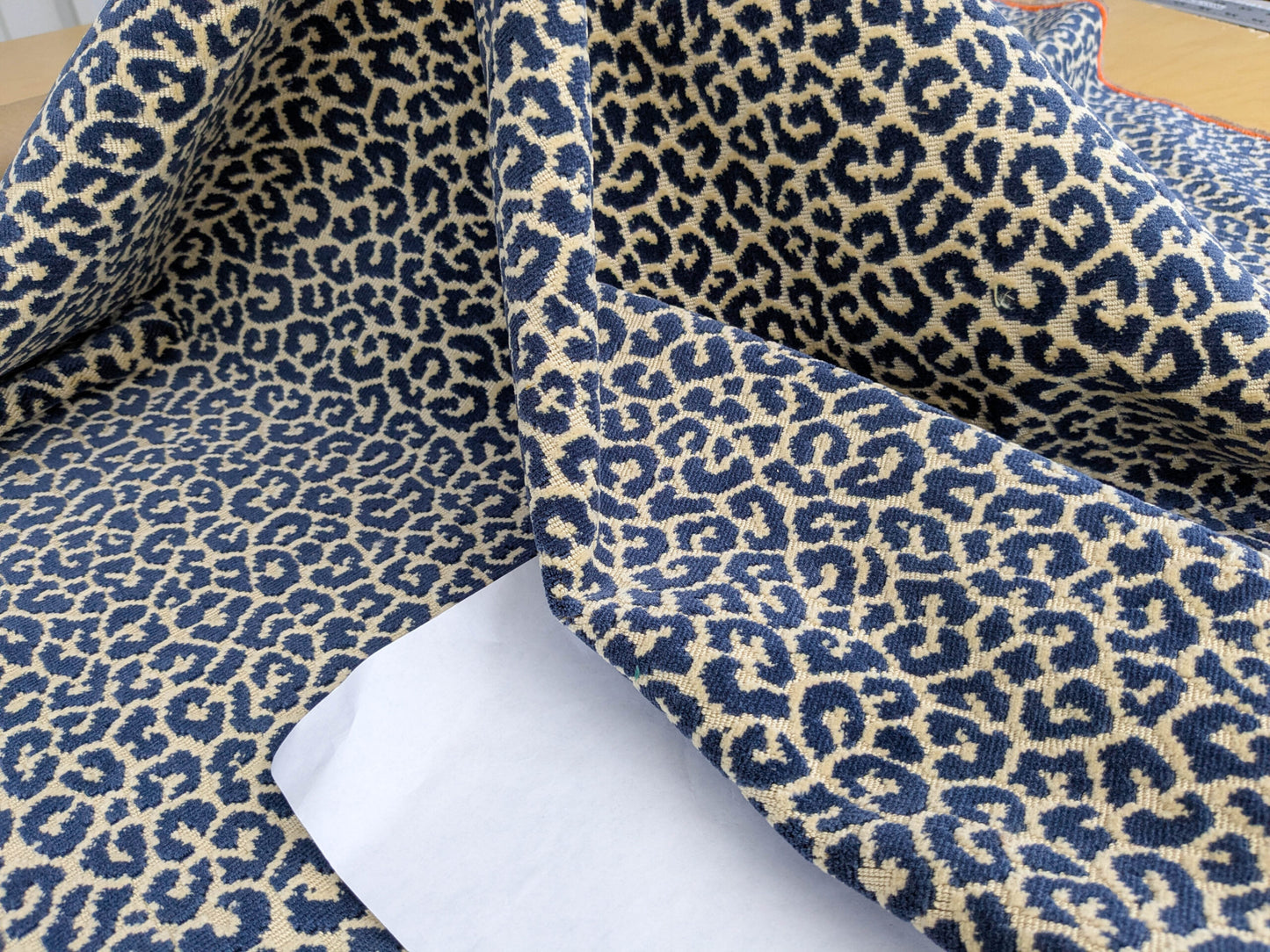 1.4Y Scalamandre Panthera Velvet Indigo Blue Beige Panther Leopard Skin Cotton MSRP USD 395/Y