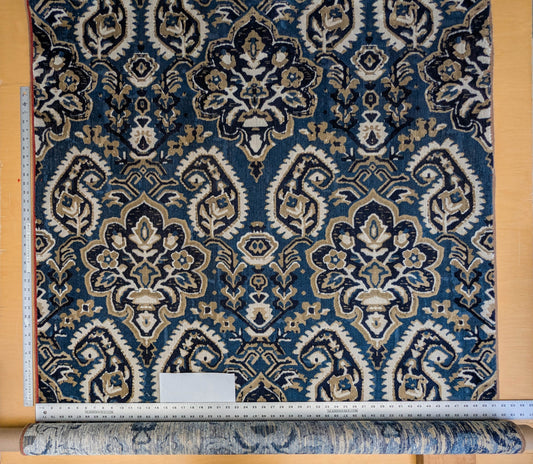 Scalamandre Oushak Linen Velvet Indigo Blue Brown Black  Damask Art Deco MSRP US638/Y