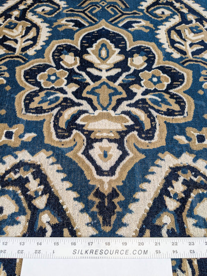 Scalamandre Oushak Linen Velvet Indigo Blue Brown Black  Damask Art Deco MSRP US638/Y