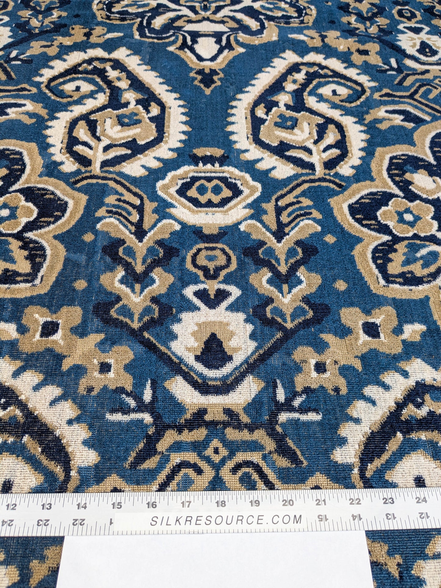 Scalamandre Oushak Linen Velvet Indigo Blue Brown Black  Damask Art Deco MSRP US638/Y