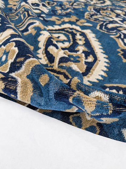 Scalamandre Oushak Linen Velvet Indigo Blue Brown Black  Damask Art Deco MSRP US638/Y