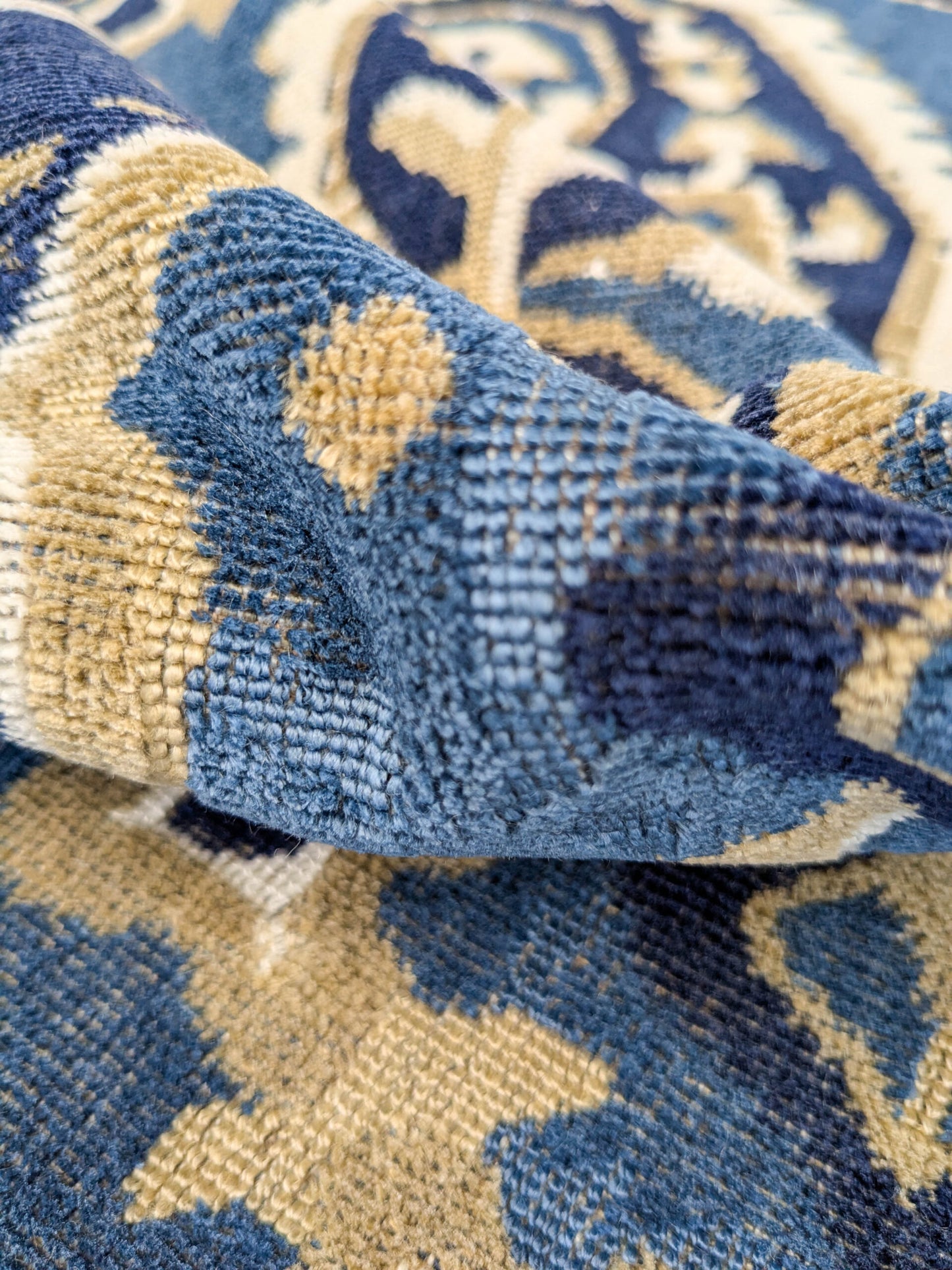 Scalamandre Oushak Linen Velvet Indigo Blue Brown Black  Damask Art Deco MSRP US638/Y