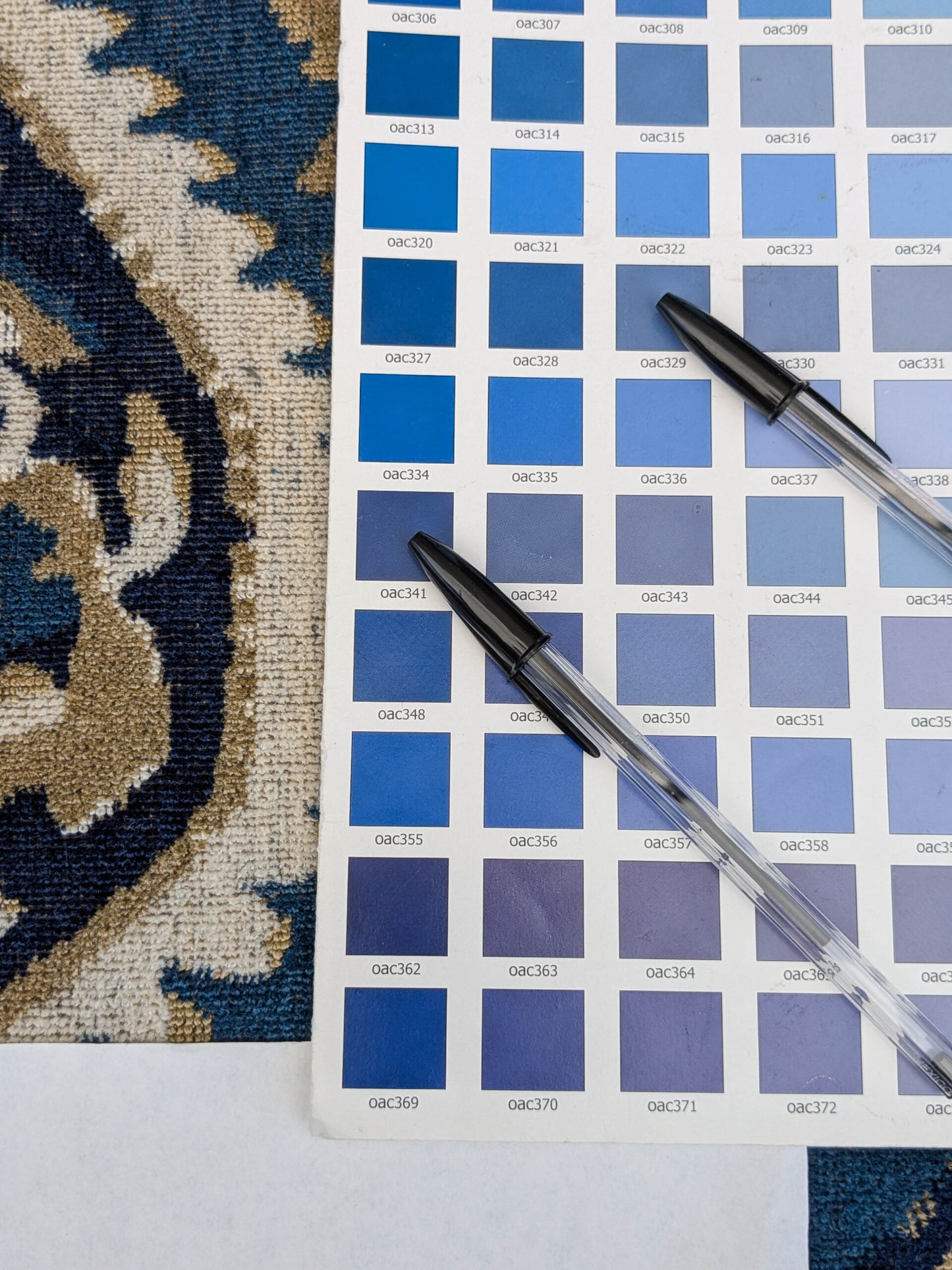 Scalamandre Oushak Linen Velvet Indigo Blue Brown Black  Damask Art Deco MSRP US638/Y