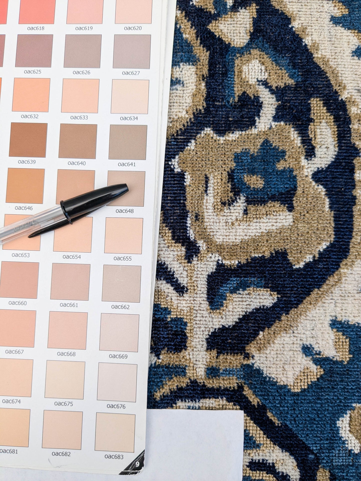 Scalamandre Oushak Linen Velvet Indigo Blue Brown Black  Damask Art Deco MSRP US638/Y