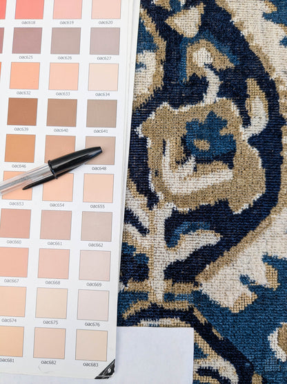 Scalamandre Oushak Linen Velvet Indigo Blue Brown Black  Damask Art Deco MSRP US638/Y