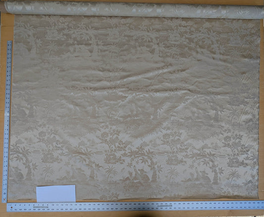 100% Silk Damask Chinoiserie Toile Music Garden "nimbus" Cream White
