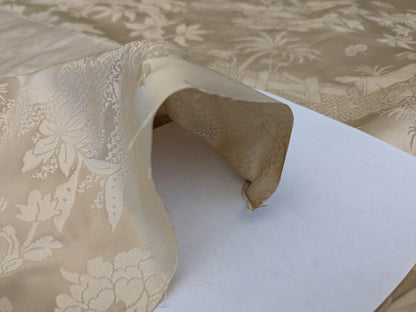 100% Silk Damask Chinoiserie Toile Music Garden "nimbus" Cream White