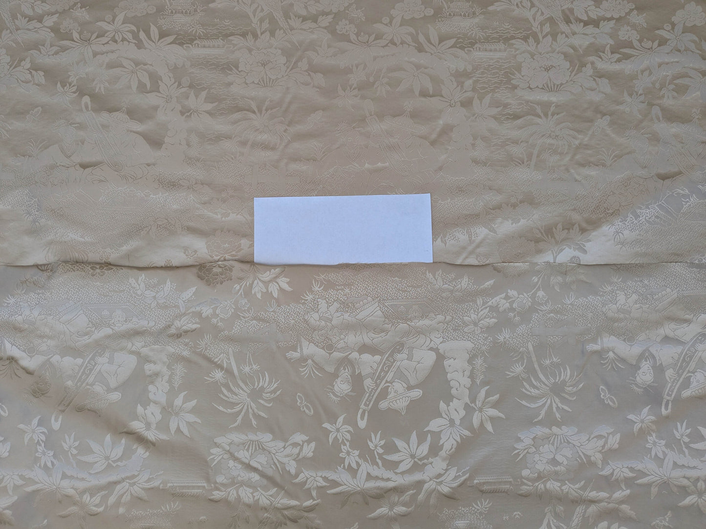 100% Silk Damask Chinoiserie Toile Music Garden "nimbus" Cream White