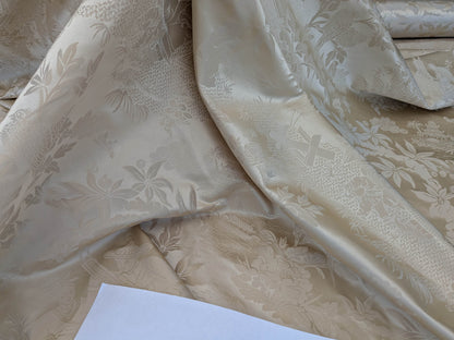 100% Silk Damask Chinoiserie Toile Music Garden "nimbus" Cream White