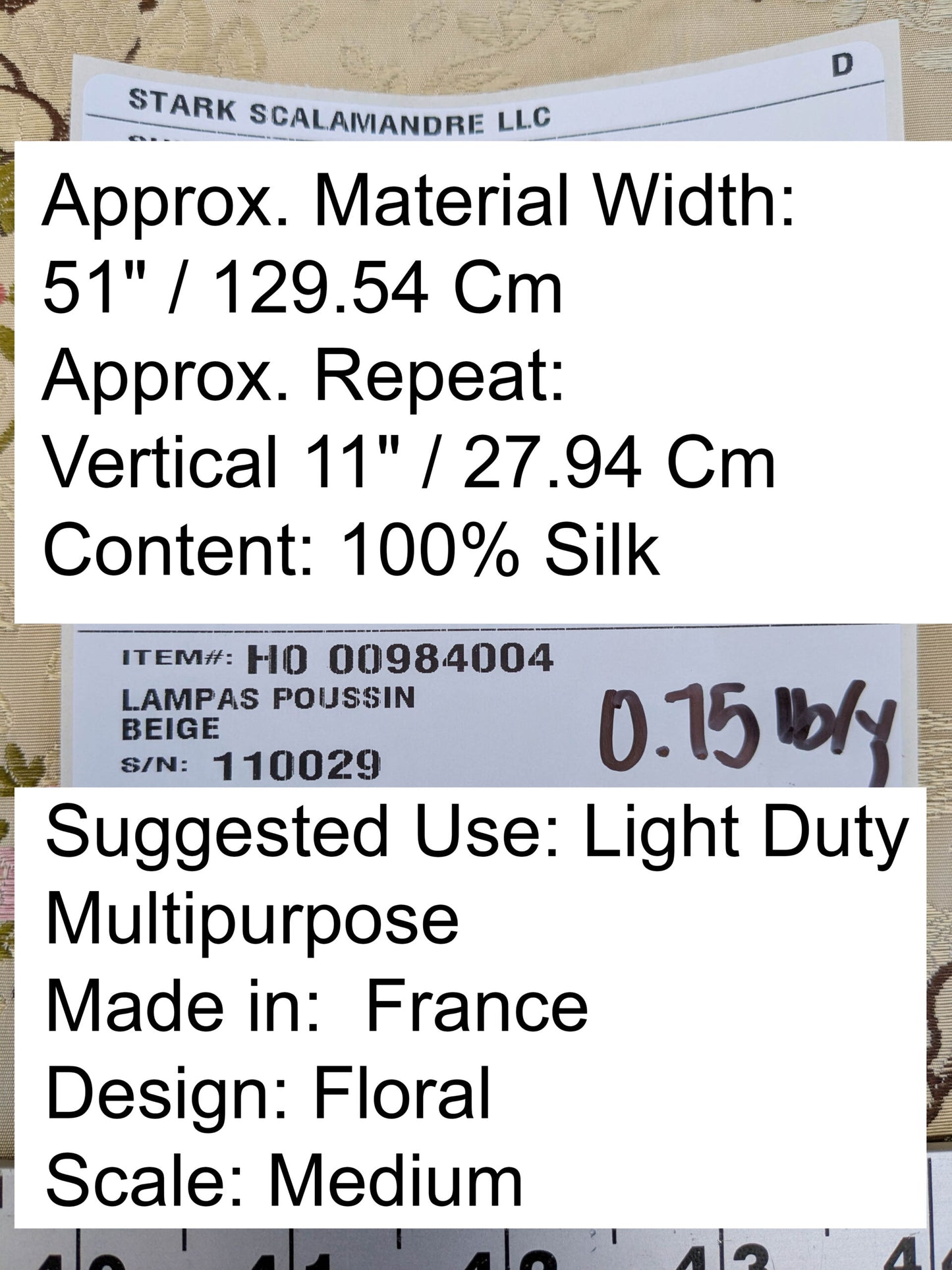 Scalamandre Lelievre Lampas Poussin Beige Green Pink Silk Floral Weave MSRP USD 1472/y