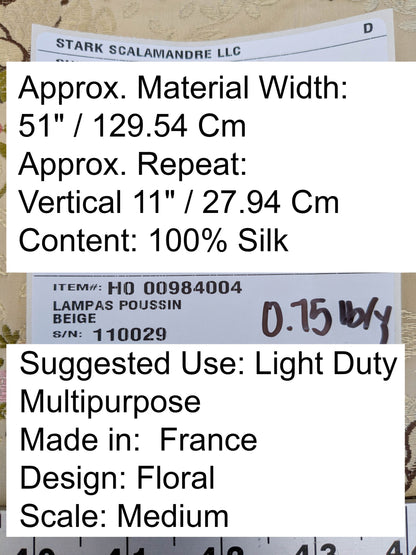 Scalamandre Lelievre Lampas Poussin Beige Green Pink Silk Floral Weave MSRP USD 1472/y