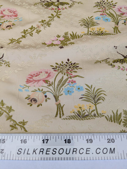 Scalamandre Lelievre Lampas Poussin Beige Green Pink Silk Floral Weave MSRP USD 1472/y