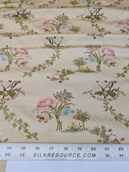 Scalamandre Lelievre Lampas Poussin Beige Green Pink Silk Floral Weave MSRP USD 1472/y