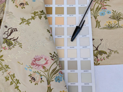 Scalamandre Lelievre Lampas Poussin Beige Green Pink Silk Floral Weave MSRP USD 1472/y