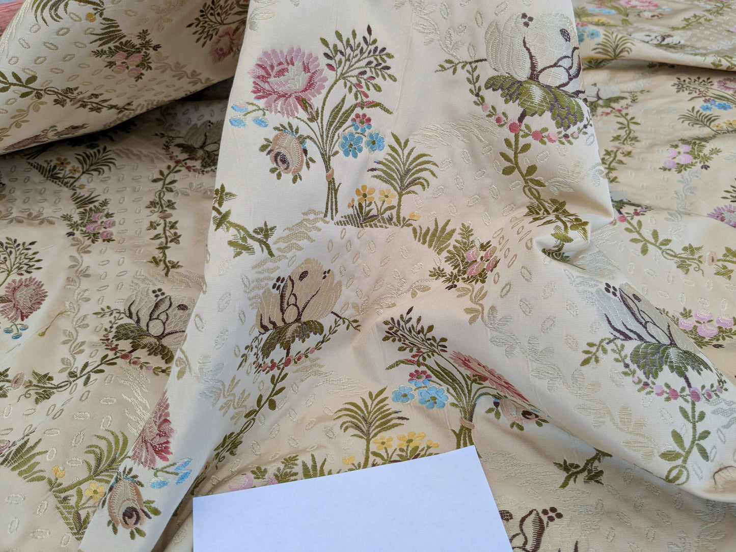 Scalamandre Lelievre Lampas Poussin Beige Green Pink Silk Floral Weave MSRP USD 1472/y