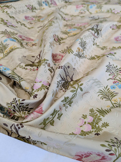 Scalamandre Lelievre Lampas Poussin Beige Green Pink Silk Floral Weave MSRP USD 1472/y