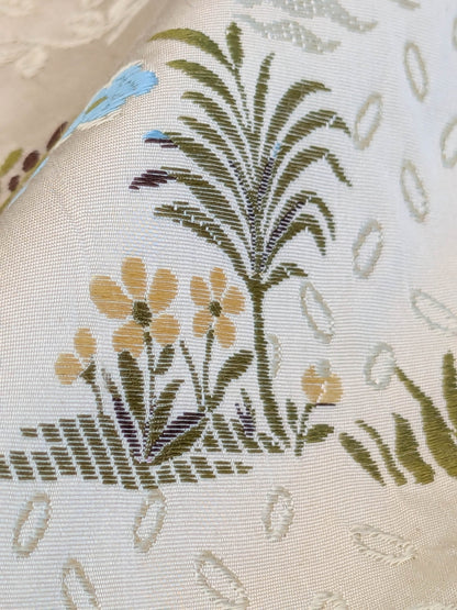 Scalamandre Lelievre Lampas Poussin Beige Green Pink Silk Floral Weave MSRP USD 1472/y