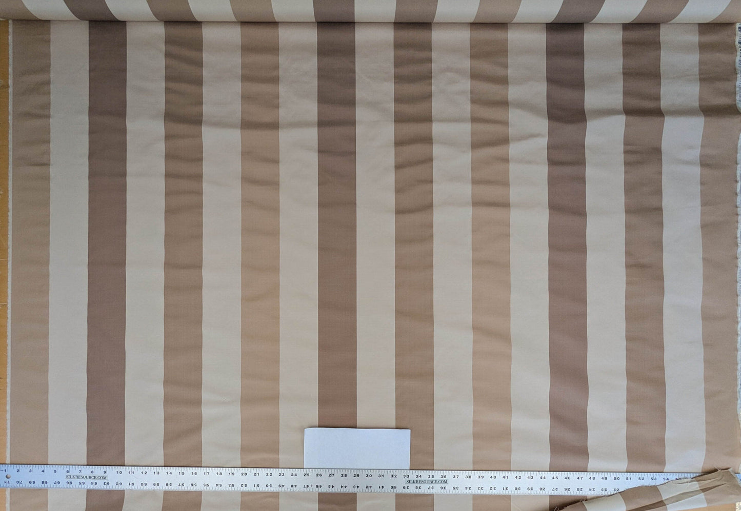 Scalamandre La Valliere Rayure Tan & Cream Brown Beige Reversible Silk Wide Stripe Historical French  MDRP USD 496/y