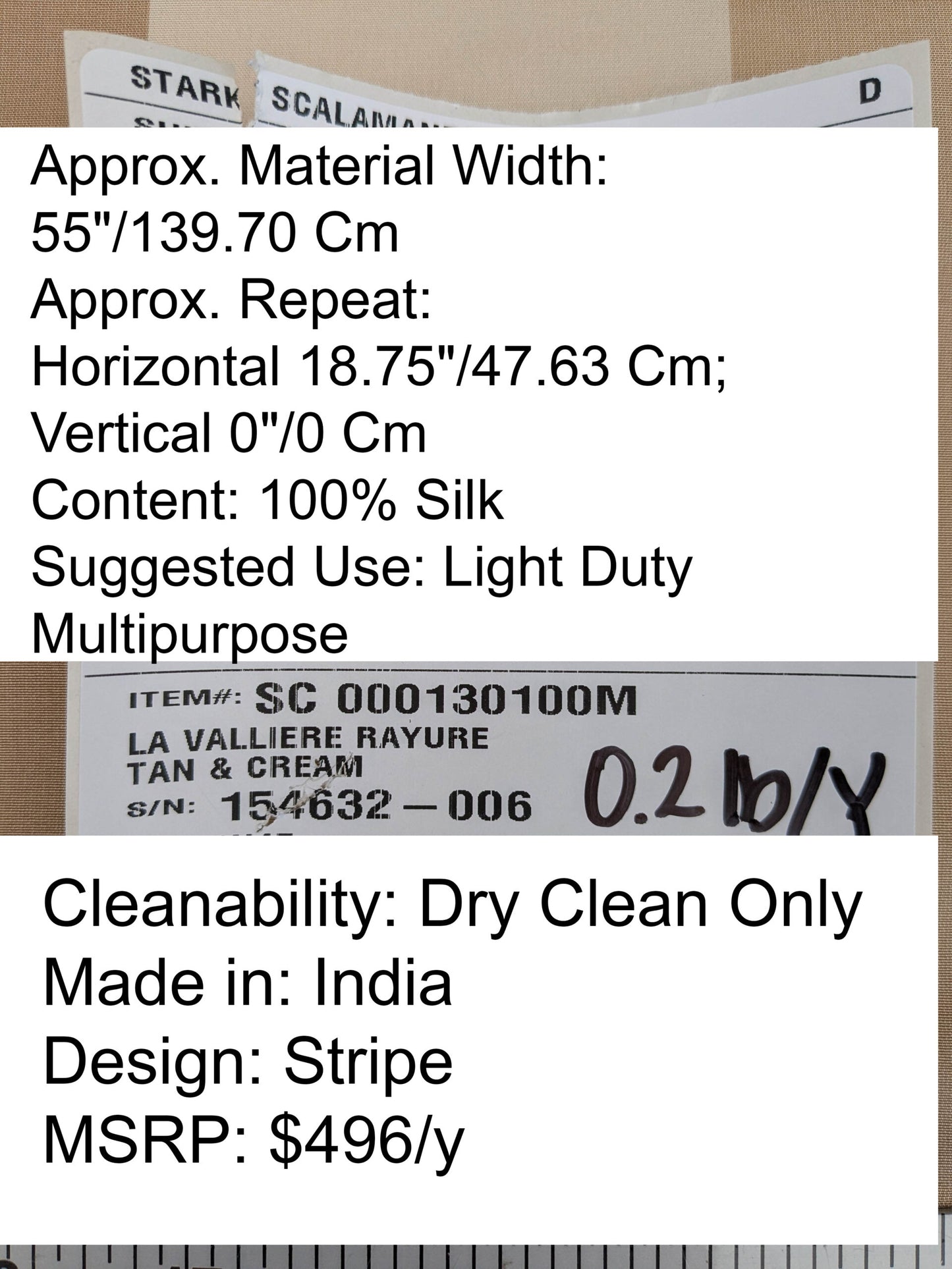 Scalamandre La Valliere Rayure Tan & Cream Brown Beige Reversible Silk Wide Stripe Historical French  MDRP USD 496/y