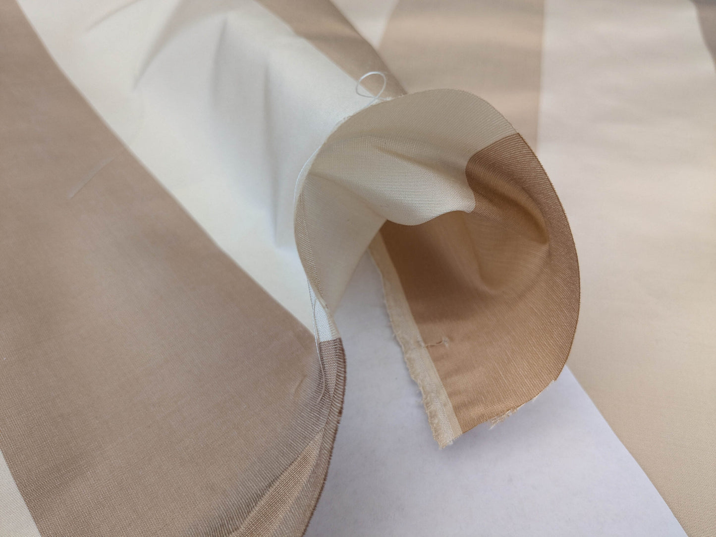 Scalamandre La Valliere Rayure Tan & Cream Brown Beige Reversible Silk Wide Stripe Historical French  MDRP USD 496/y