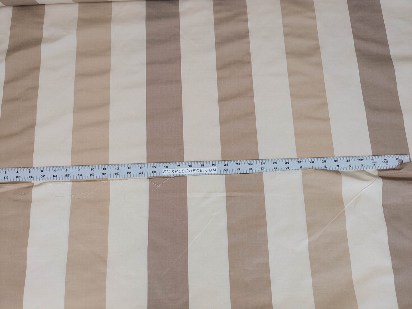 Scalamandre La Valliere Rayure Tan & Cream Brown Beige Reversible Silk Wide Stripe Historical French  MDRP USD 496/y