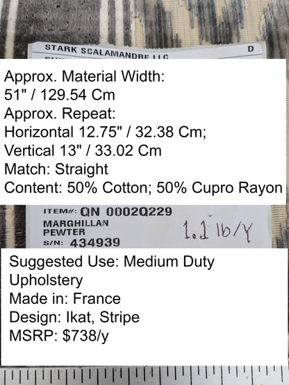 Scalamandre Marghillan Pewter Gray Off White Cotton Rayon Ikat Stripe Cut Velvet MSRP USD 738/y