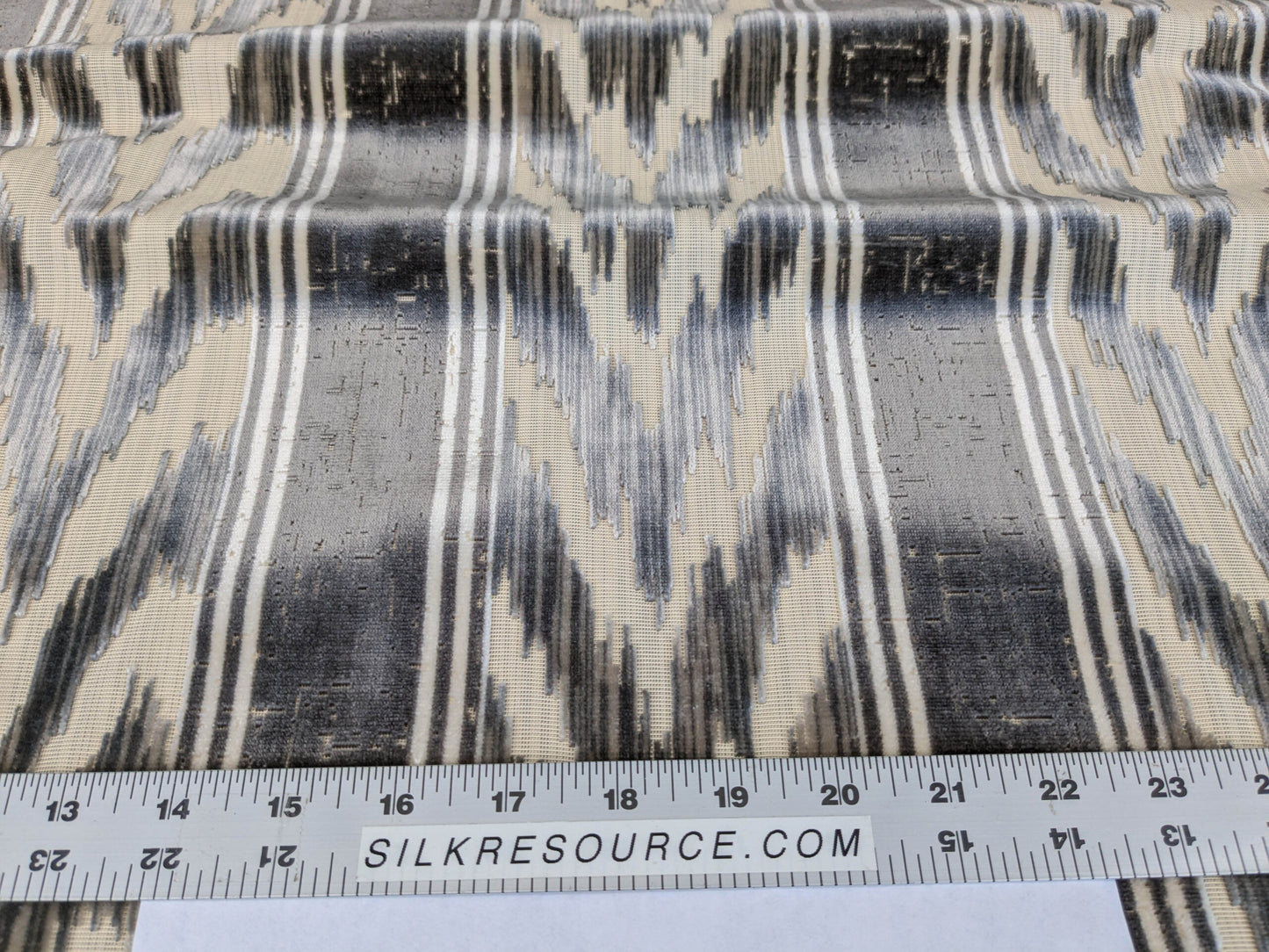 Scalamandre Marghillan Pewter Gray Off White Cotton Rayon Ikat Stripe Cut Velvet MSRP USD 738/y