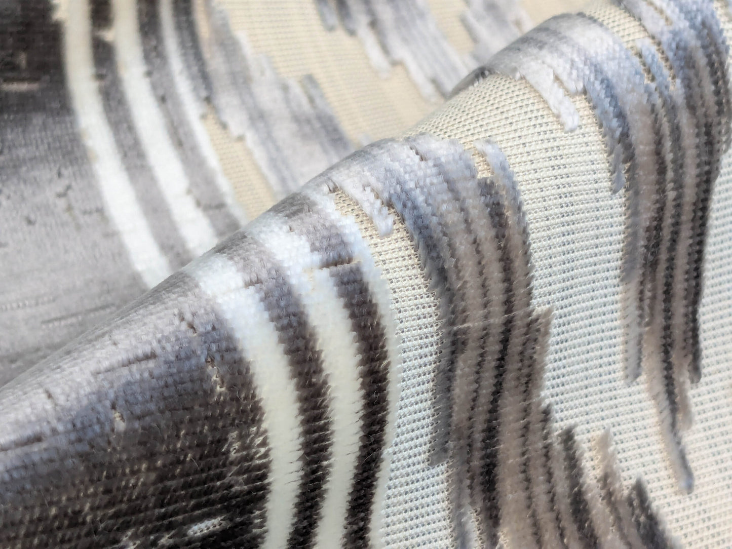 Scalamandre Marghillan Pewter Gray Off White Cotton Rayon Ikat Stripe Cut Velvet MSRP USD 738/y