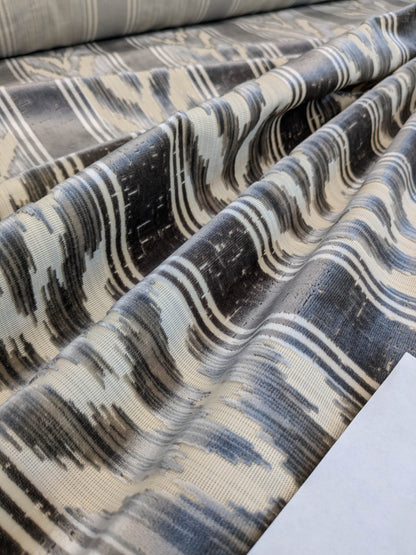 Scalamandre Marghillan Pewter Gray Off White Cotton Rayon Ikat Stripe Cut Velvet MSRP USD 738/y
