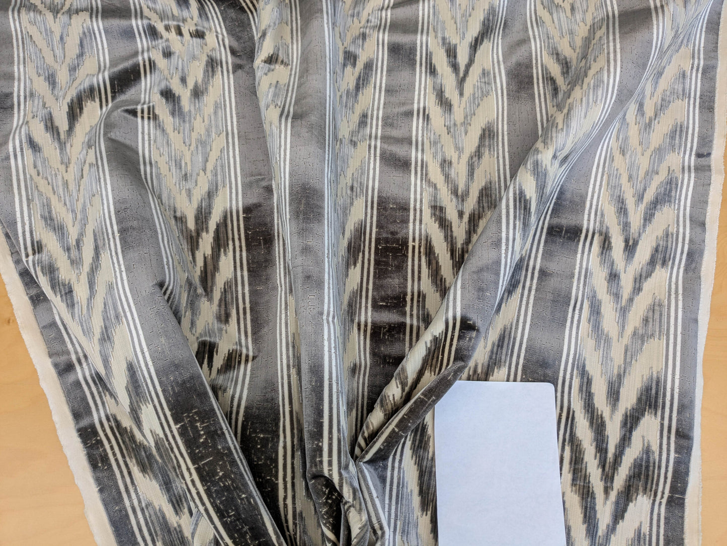 Scalamandre Marghillan Pewter Gray Off White Cotton Rayon Ikat Stripe Cut Velvet MSRP USD 738/y