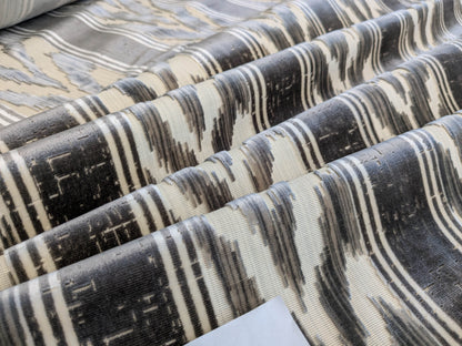 Scalamandre Marghillan Pewter Gray Off White Cotton Rayon Ikat Stripe Cut Velvet MSRP USD 738/y