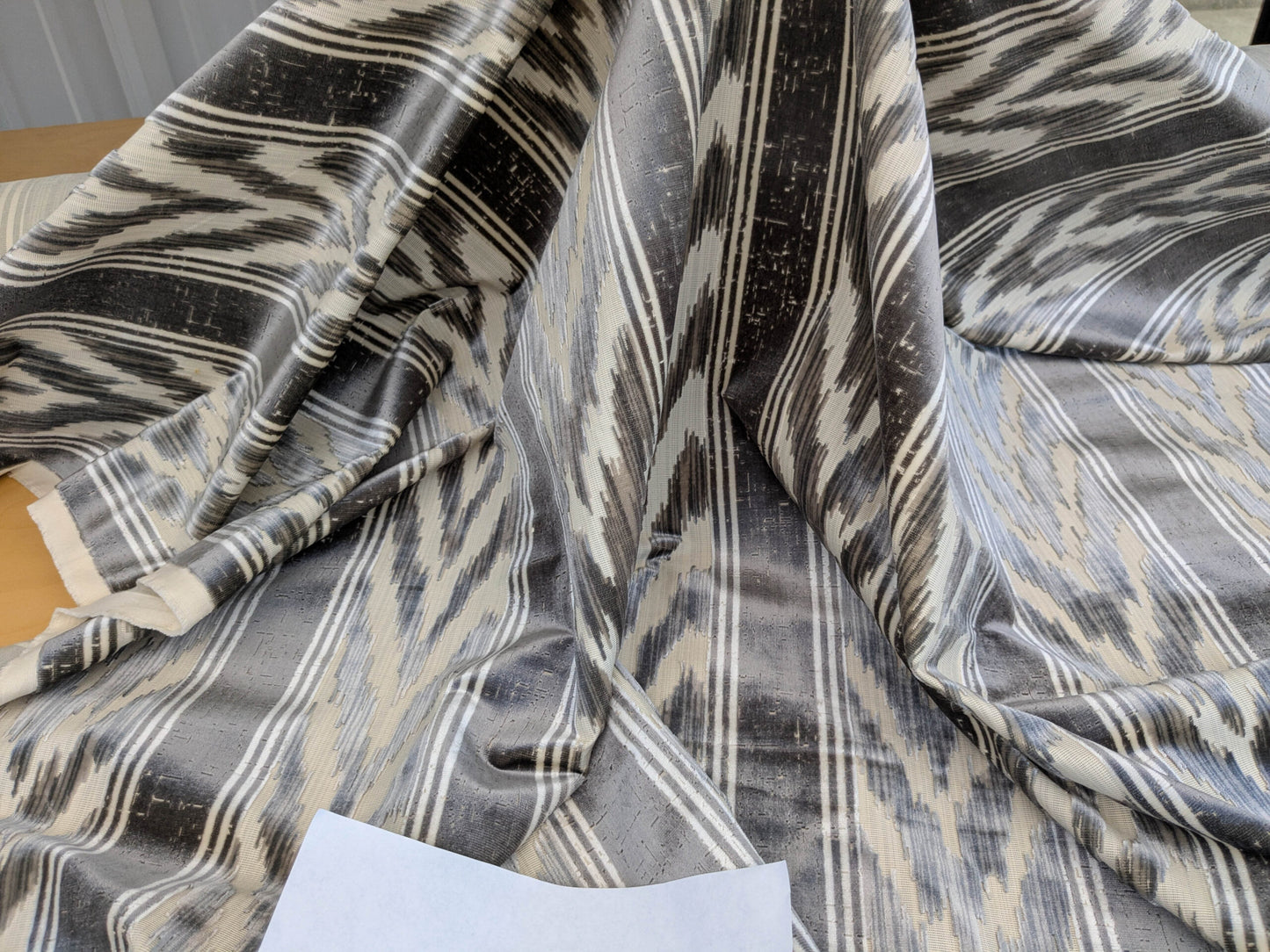Scalamandre Marghillan Pewter Gray Off White Cotton Rayon Ikat Stripe Cut Velvet MSRP USD 738/y