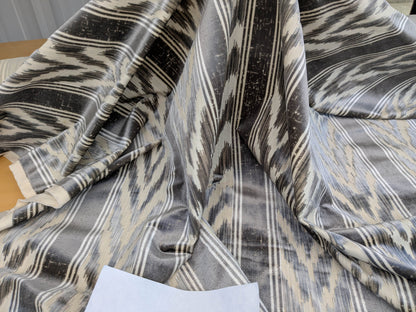 Scalamandre Marghillan Pewter Gray Off White Cotton Rayon Ikat Stripe Cut Velvet MSRP USD 738/y