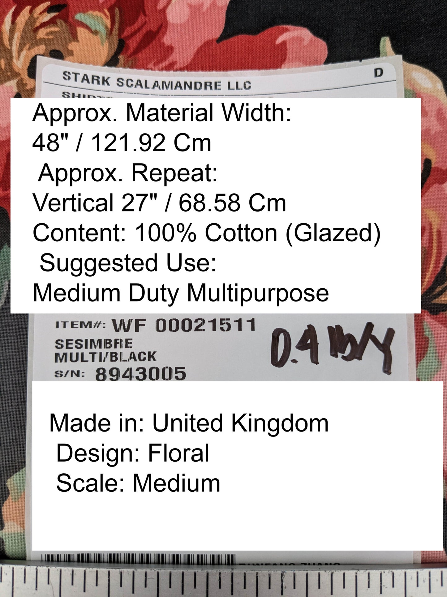 Scalamandre Old World Weavers Sesimbre Multi/Black Green Pink Peony Chintz Floral Botanical Large Pattern  Cotton MSRP USD 176/y