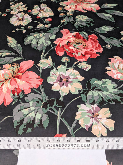 Scalamandre Old World Weavers Sesimbre Multi/Black Green Pink Peony Chintz Floral Botanical Large Pattern  Cotton MSRP USD 176/y