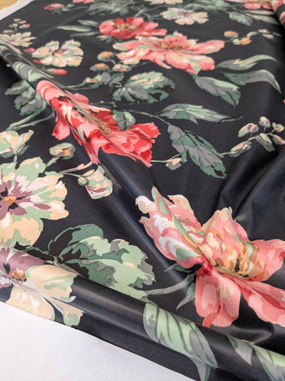 Scalamandre Old World Weavers Sesimbre Multi/Black Green Pink Peony Chintz Floral Botanical Large Pattern  Cotton MSRP USD 176/y