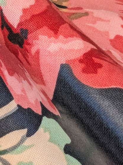 Scalamandre Old World Weavers Sesimbre Multi/Black Green Pink Peony Chintz Floral Botanical Large Pattern  Cotton MSRP USD 176/y