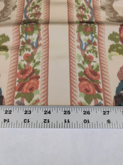 Scalamandre Tassinari & Chatel Stanislas Bordure Fond Creme Pink Blue Green Cream White Silk Floral Scroll Stripe MSRP USD 2968/y
