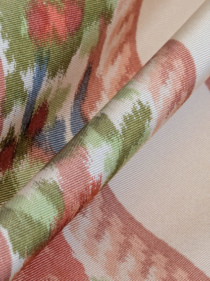 Scalamandre Tassinari & Chatel Stanislas Bordure Fond Creme Pink Blue Green Cream White Silk Floral Scroll Stripe MSRP USD 2968/y