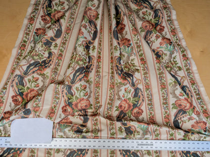 Scalamandre Tassinari & Chatel Stanislas Bordure Fond Creme Pink Blue Green Cream White Silk Floral Scroll Stripe MSRP USD 2968/y