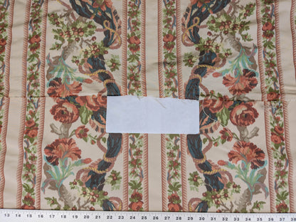 Scalamandre Tassinari & Chatel Stanislas Bordure Fond Creme Pink Blue Green Cream White Silk Floral Scroll Stripe MSRP USD 2968/y