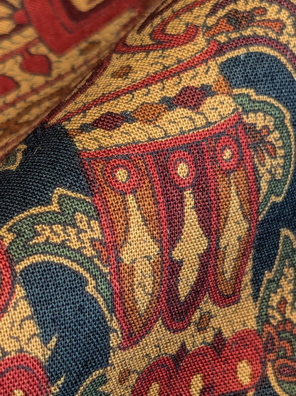 Scalamandre Grey Watkins Elephanta With Border Indian Midnight Green Brown Deep Blue Cotton Elephant Animals MSRP USD 276/y