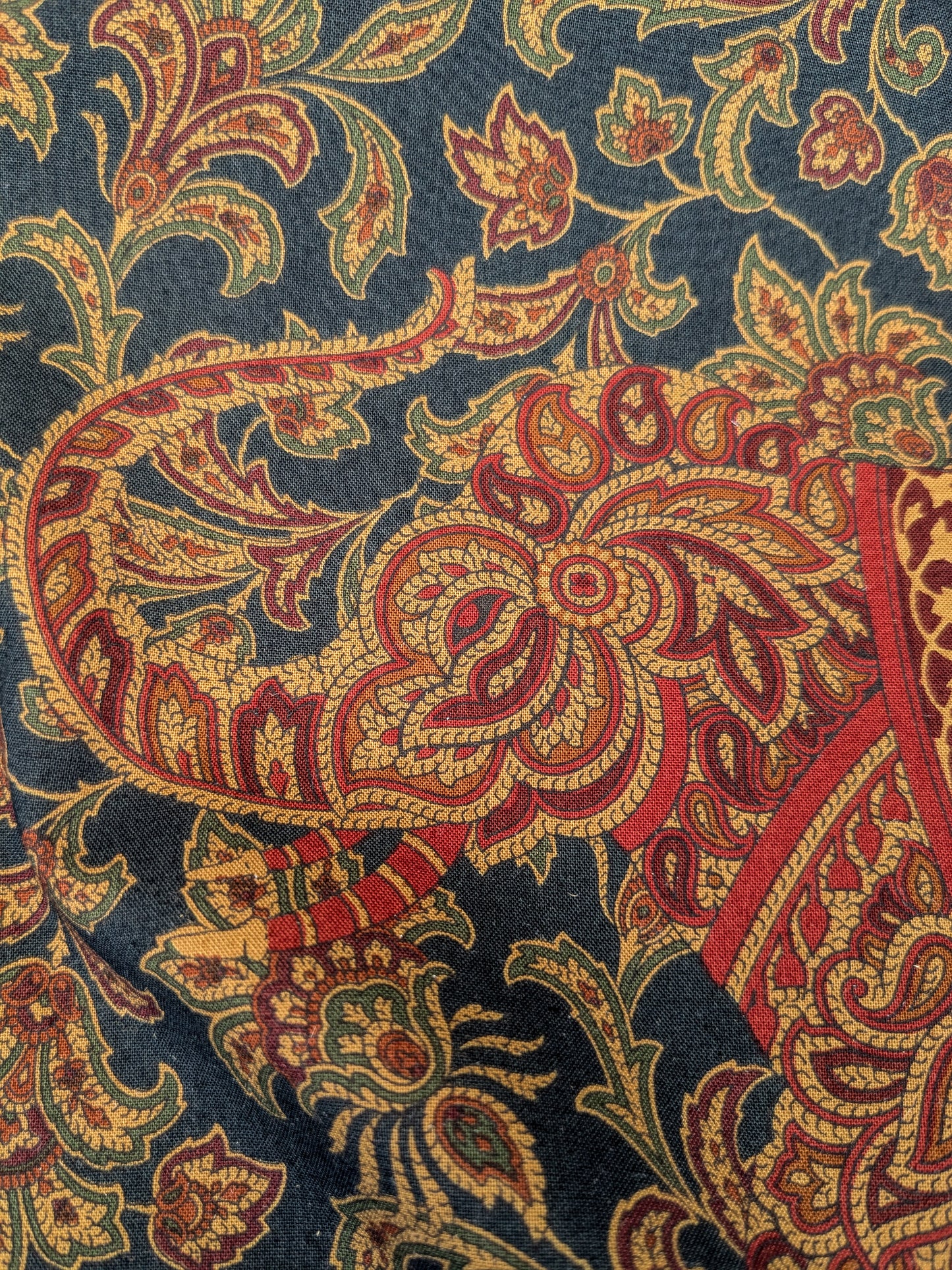 Scalamandre Grey Watkins Elephanta With Border Indian Midnight Green Brown Deep Blue Cotton Elephant Animals MSRP USD 276/y