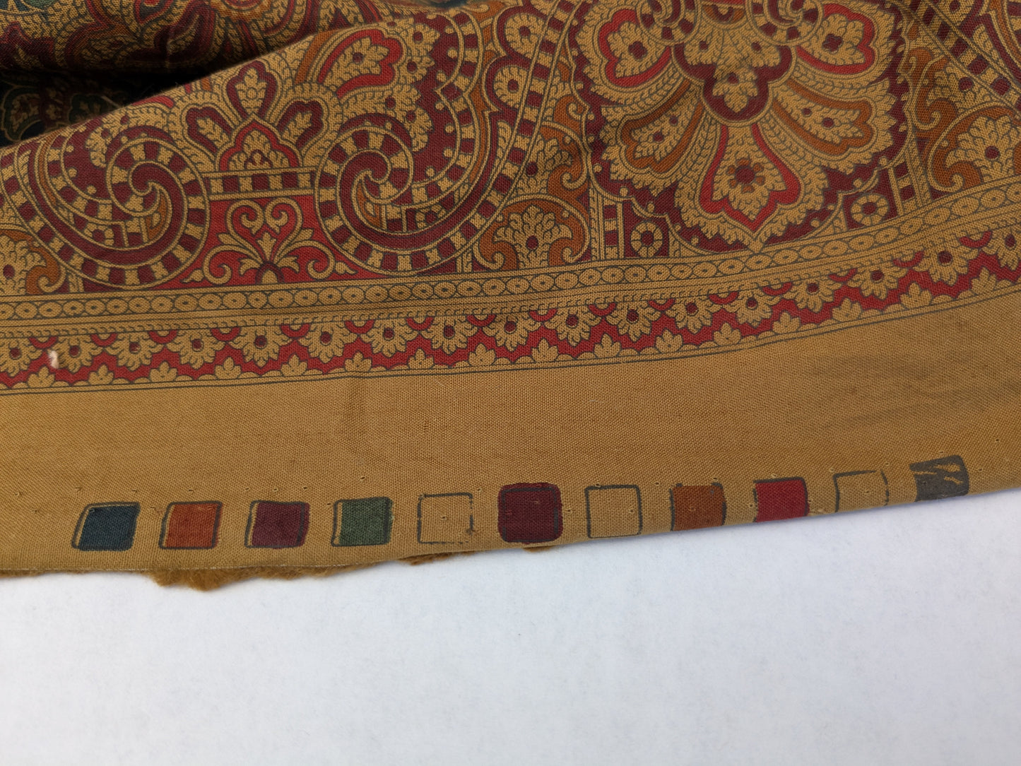 Scalamandre Grey Watkins Elephanta With Border Indian Midnight Green Brown Deep Blue Cotton Elephant Animals MSRP USD 276/y