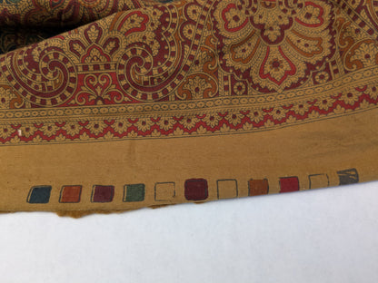 Scalamandre Grey Watkins Elephanta With Border Indian Midnight Green Brown Deep Blue Cotton Elephant Animals MSRP USD 276/y