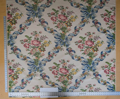Scalamandre Tassinari &amp; Chatel  Adelaide Silk Warp Print Font Creme Beige Cream Blue Pink Floral Diamond Chateau of Versailles MSRP USD 2800+y
