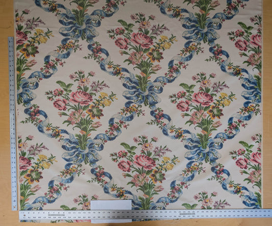Scalamandre Tassinari &amp; Chatel  Adelaide Silk Warp Print Font Creme Beige Cream Blue Pink Floral Diamond Chateau of Versailles MSRP USD 2800+y
