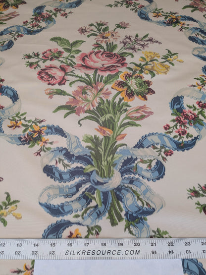 Scalamandre Tassinari &amp; Chatel  Adelaide Silk Warp Print Font Creme Beige Cream Blue Pink Floral Diamond Chateau of Versailles MSRP USD 2800+y